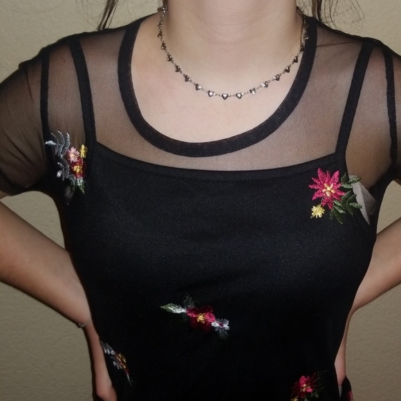 Black Mesh Floral Dress - Picture 4 of 5